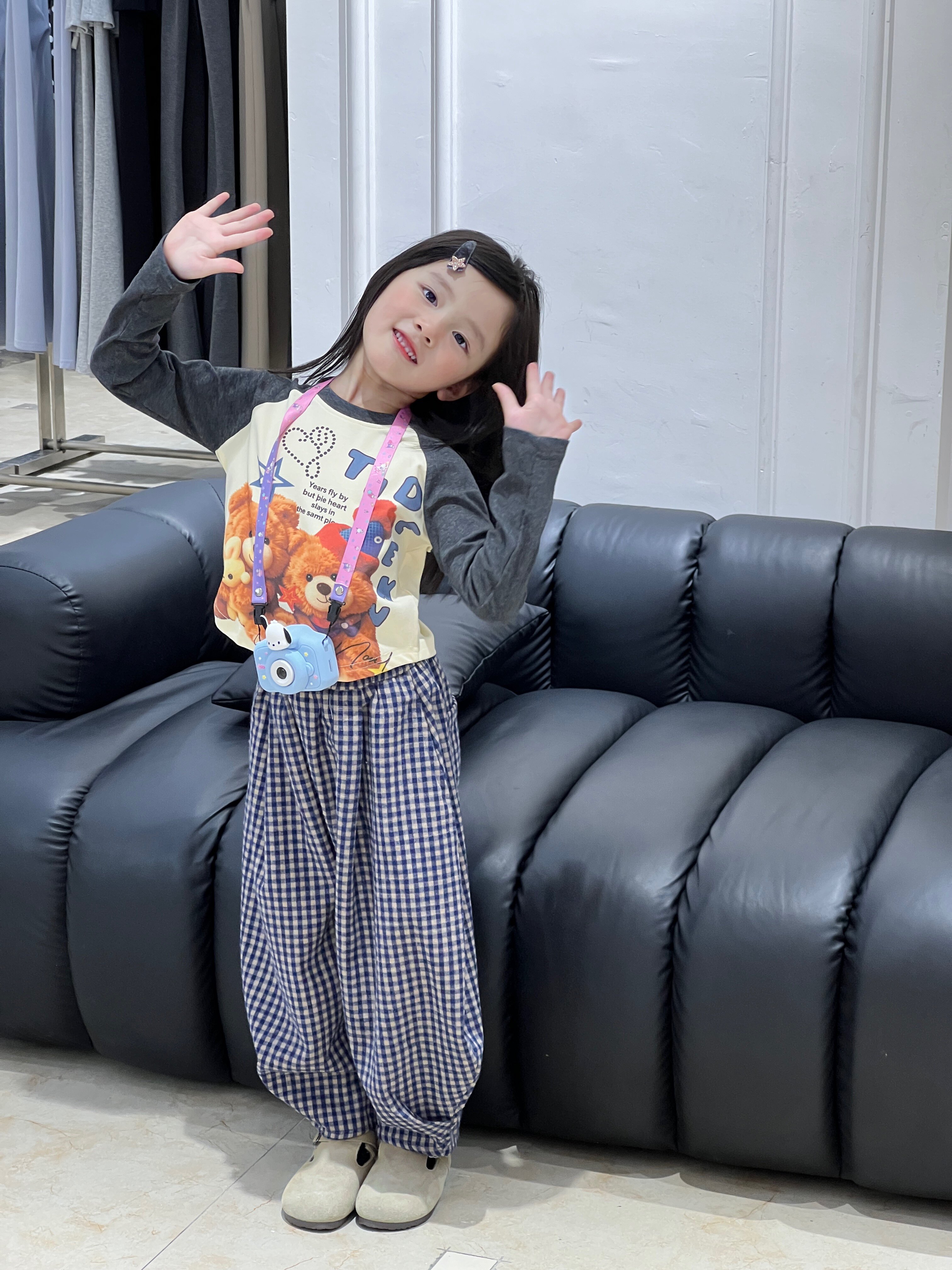 Customer photo for Blue Plaid Pants, 110cm