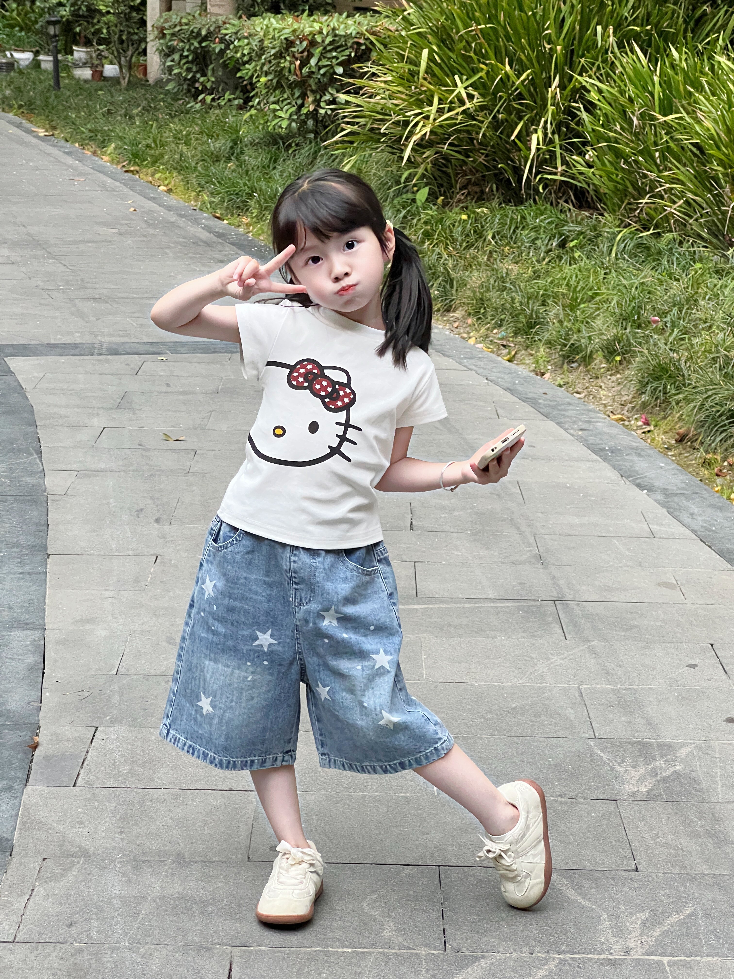 Customer photo for Tee + Denim Capri Set, 110cm