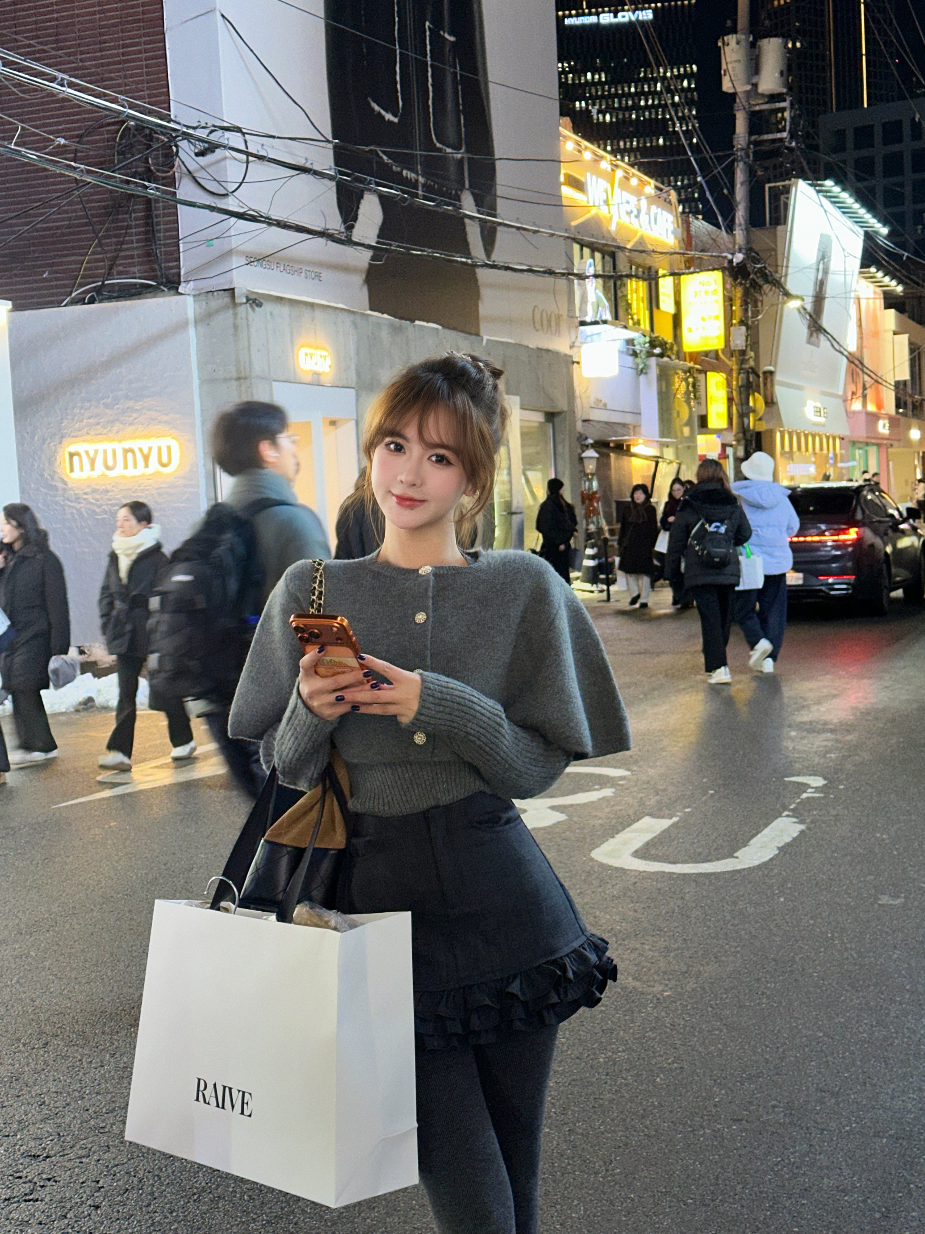 OYFF凡凡【小步舞曲】灰色套装,斗篷式廓形披肩A字短裙三件套设计省心