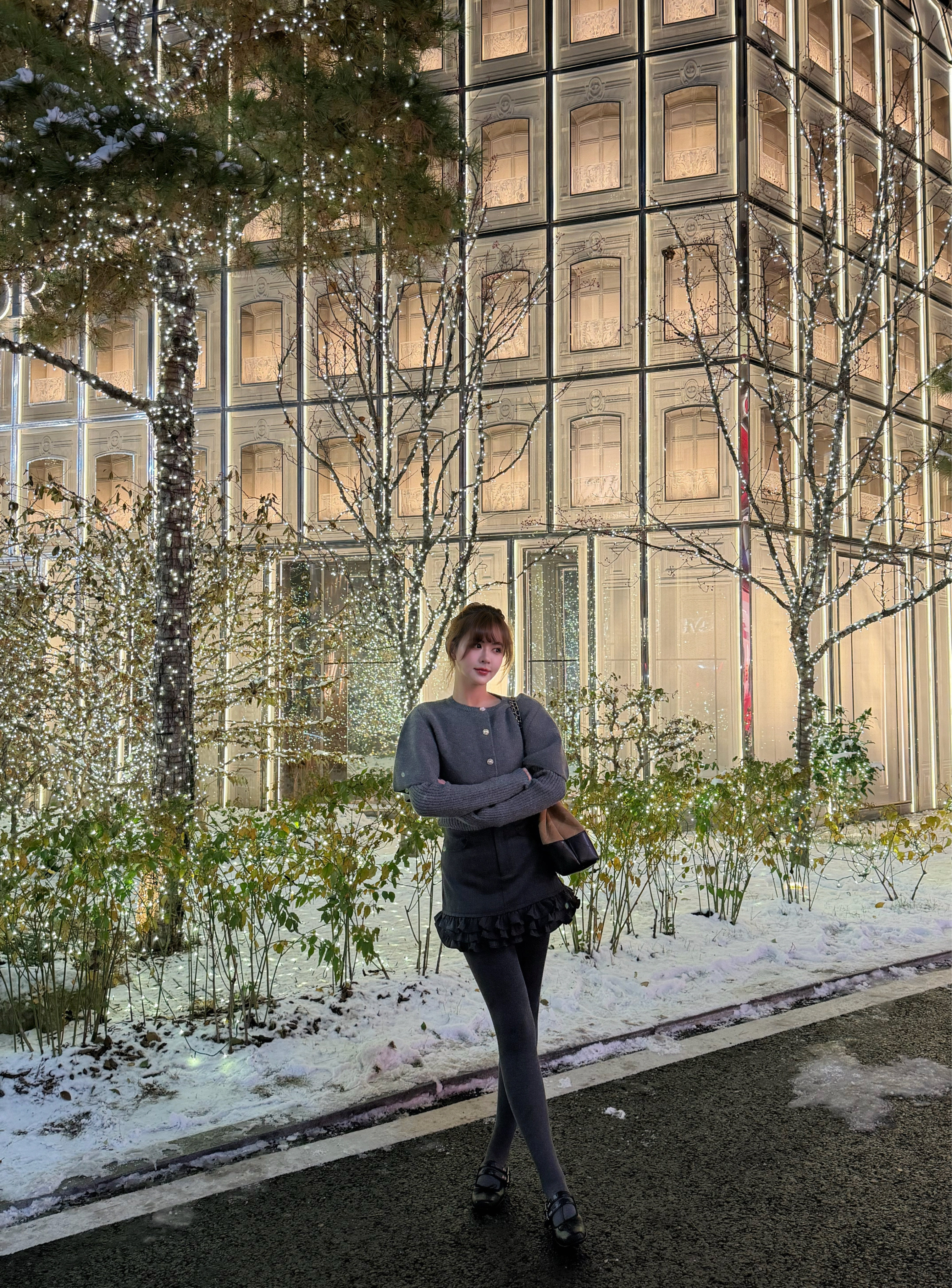 OYFF凡凡【小步舞曲】灰色套装,斗篷式廓形披肩A字短裙三件套设计省心