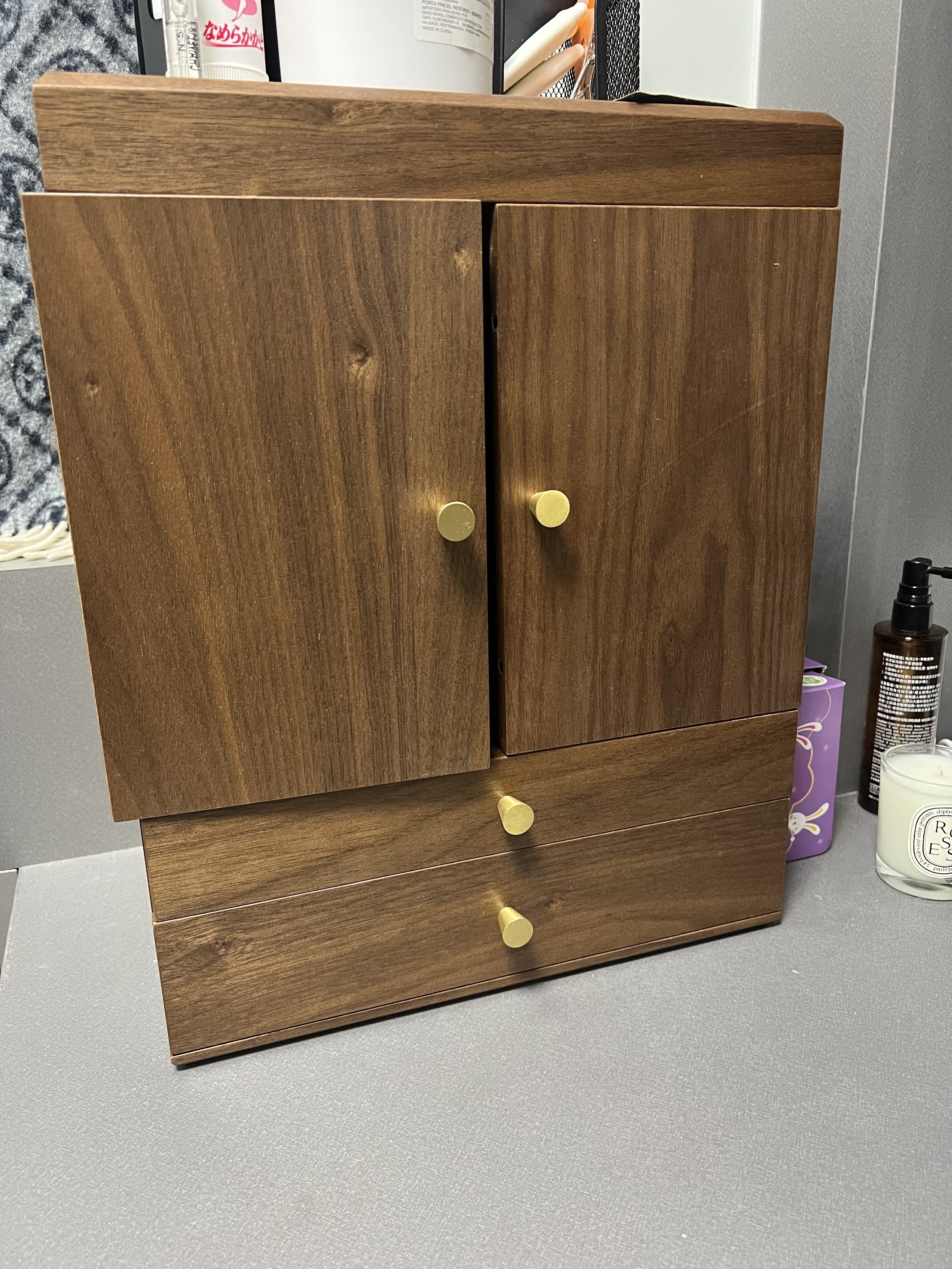 梵瀚木质大容量化妆品收纳盒带镜子妆奁防尘梳妆桌面护肤品首饰盒