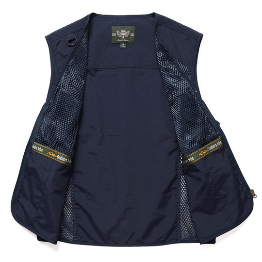 摄影马甲男户外钓鱼旅游登山背心v领宽松大码多袋工装男马夹薄款