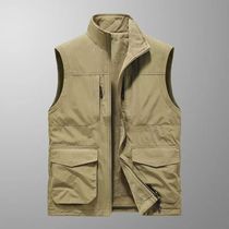 (Double-sided) Sports and outdoor wear mens vest multi-pocket autumn and winter plus velvet vest vest large size