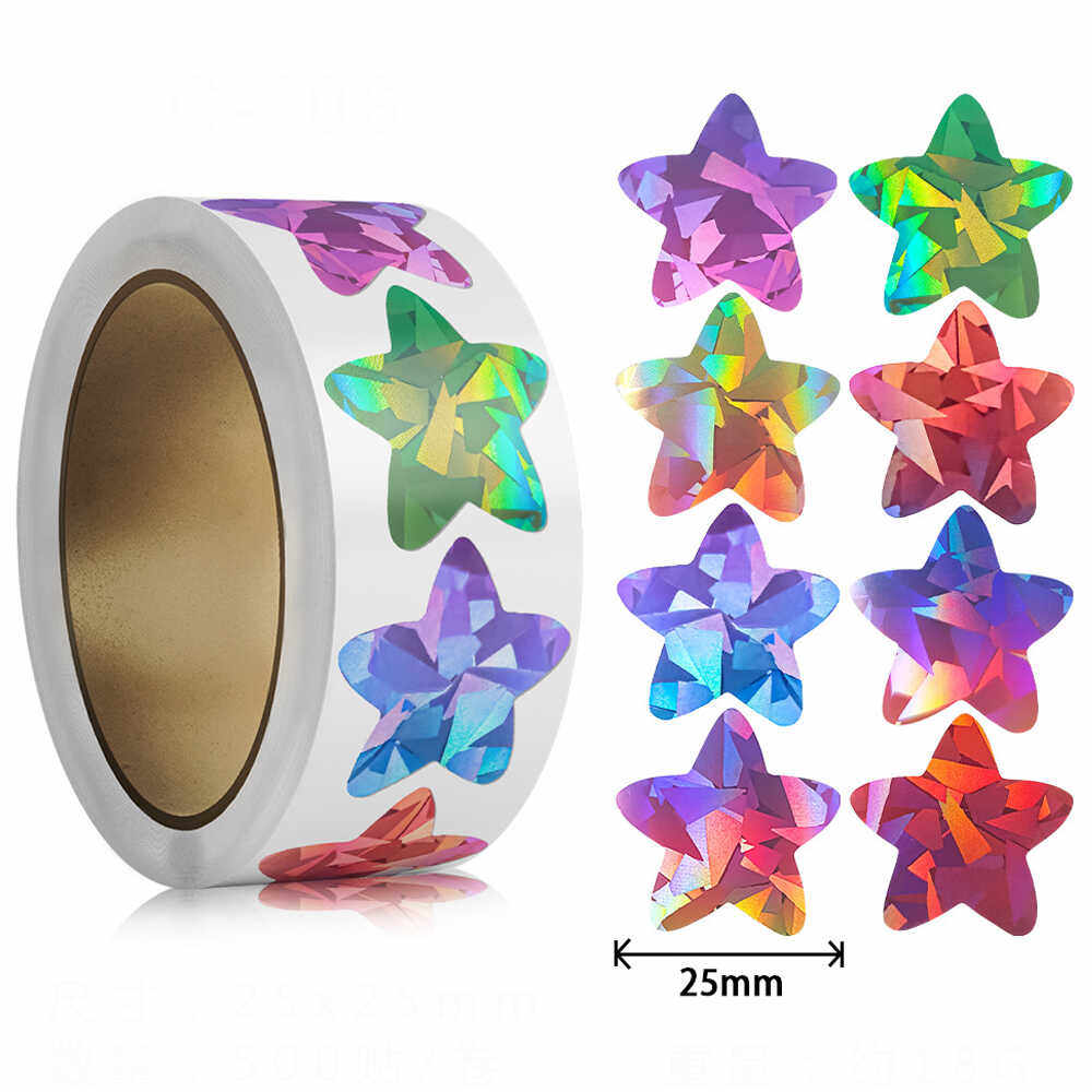 500 Stickers/Roll Colorful Star Space Stickers Five-Pointed Star Laser Stickers Kidsren's Reward Glitter Gift Decoration Stickers