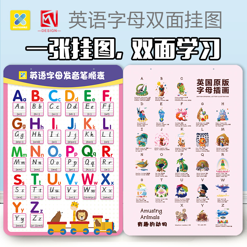 学前幼儿国际英语26字母挂图标准发音早教启蒙幼儿学习英文无声 学前幼儿国际英语26字母挂图标准发音早教启蒙幼儿学习英文无声