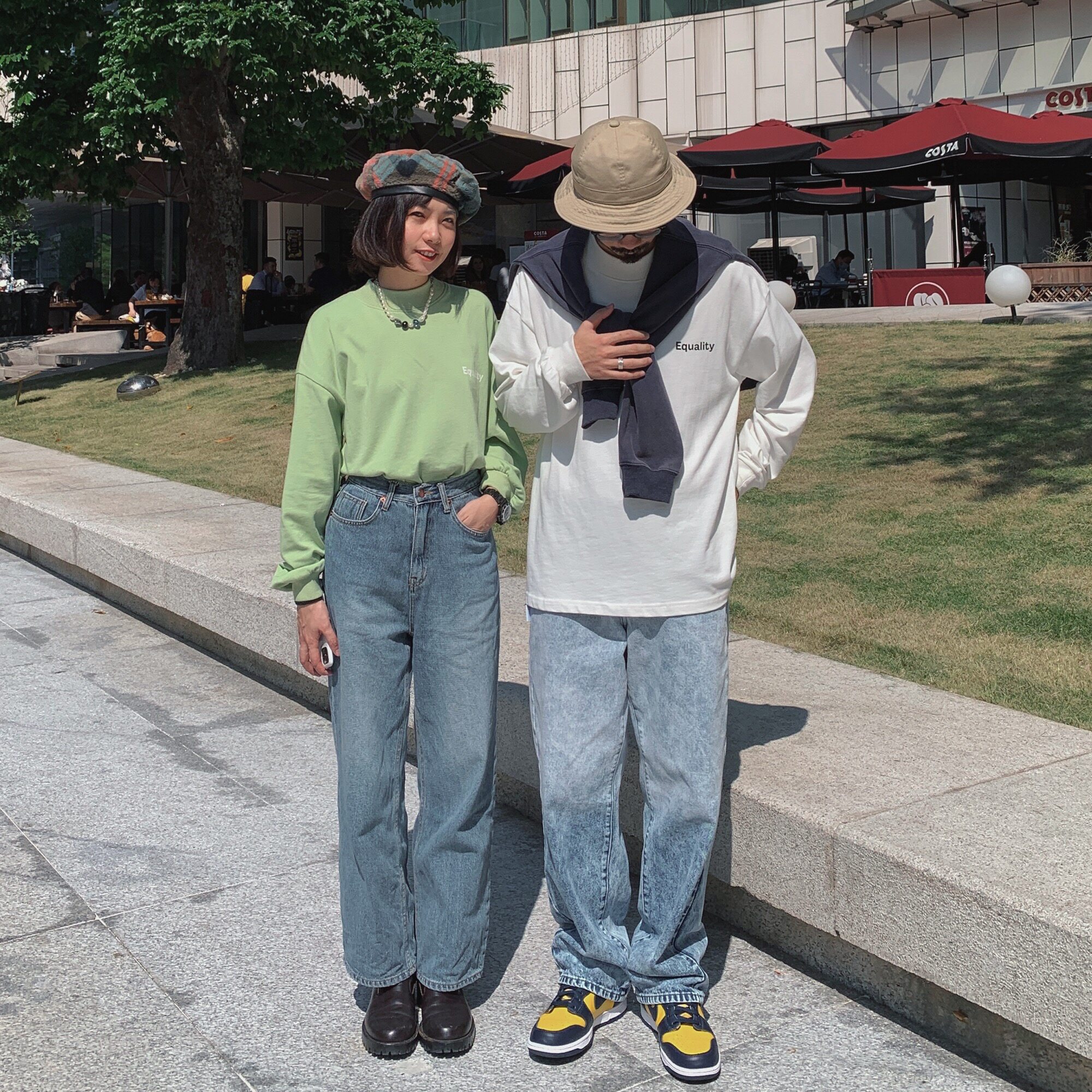 Half turtleneck T-shirt men's long sleeves loose fashion INS solid color printed couples' casual fall top