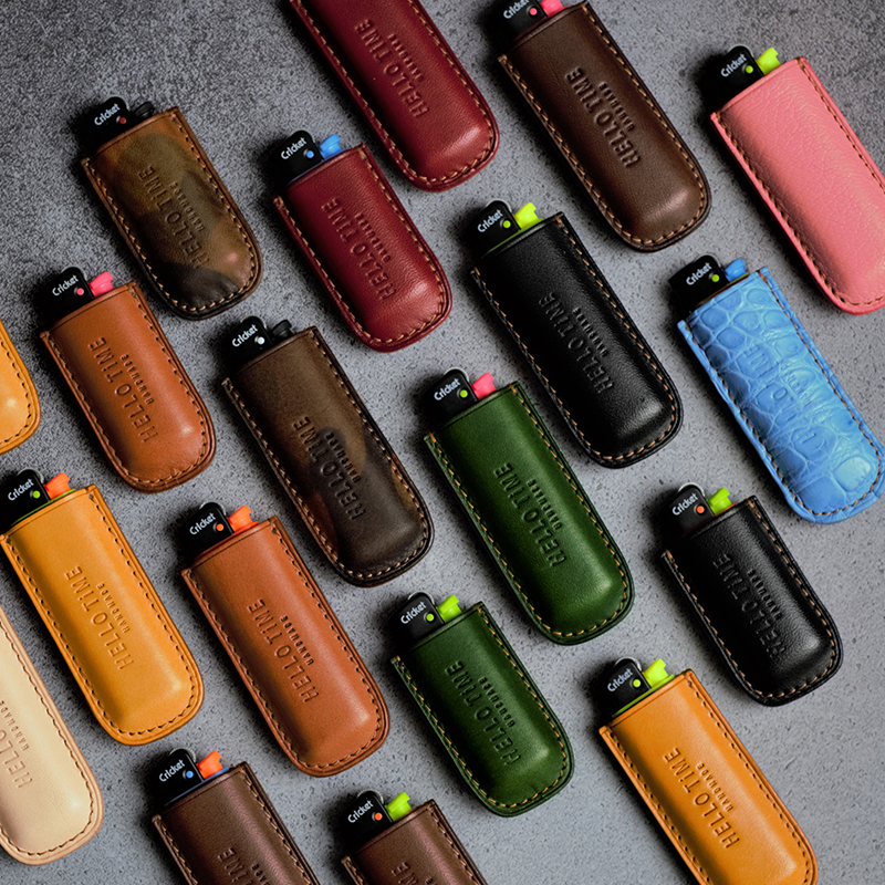 Genuine Leather Grass Grasshopper Fire Cover Cricket Disposable Lighter Leather Sheath Protective Sleeve Cow Leather Handmade Gift Tailor-Taobao