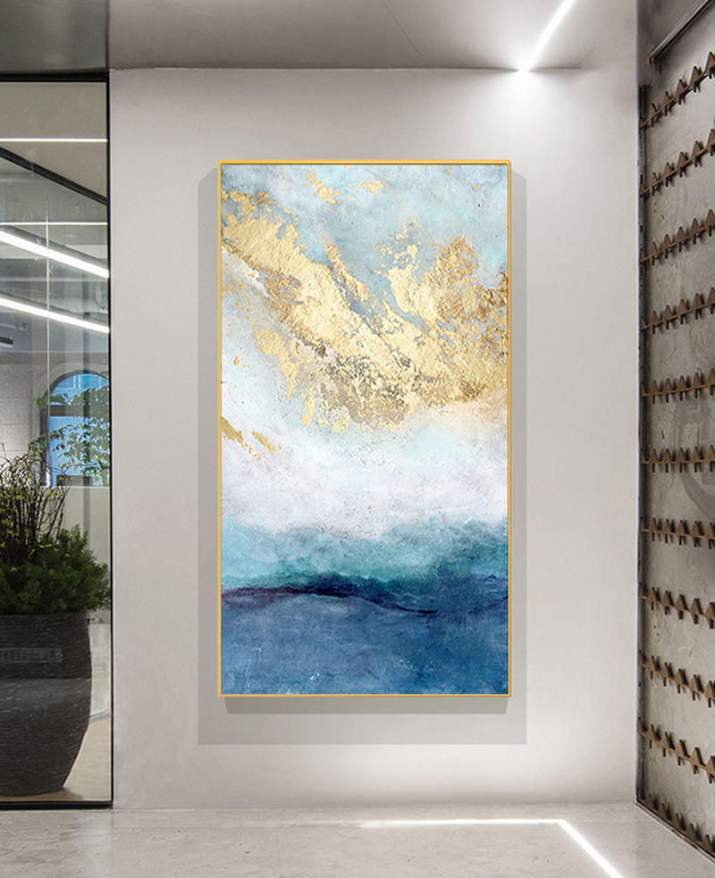 Pure hand-painted oil painting light luxury modern abstract porch decorative painting vertical living room hanging painting hotel aisle wall mural