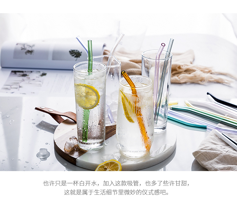 Porcelain soul straw thick transparent glass pipette pearl milk tea, not a one - time juice here straw straw stirring