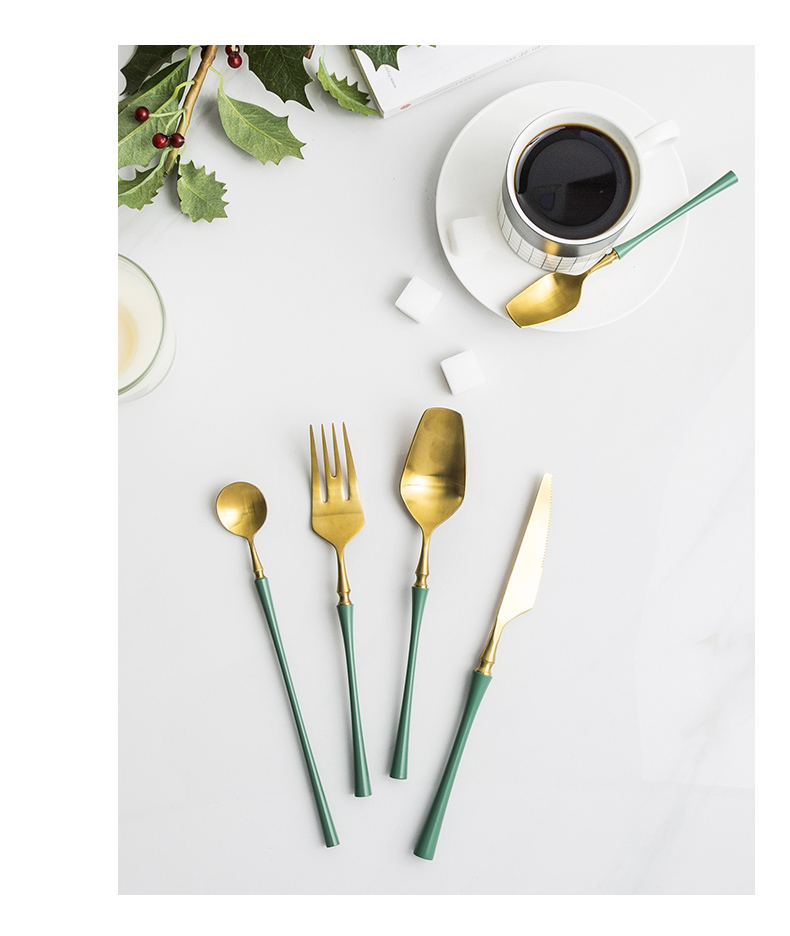 Porcelain soul clear green, western - style food tableware knife and fork spoon suit cattle crisp thin fritter twist hotel with a small spoon, stainless steel tableware