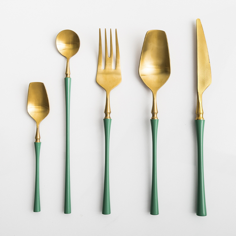 Porcelain soul clear green, western - style food tableware knife and fork spoon suit cattle crisp thin fritter twist hotel with a small spoon, stainless steel tableware