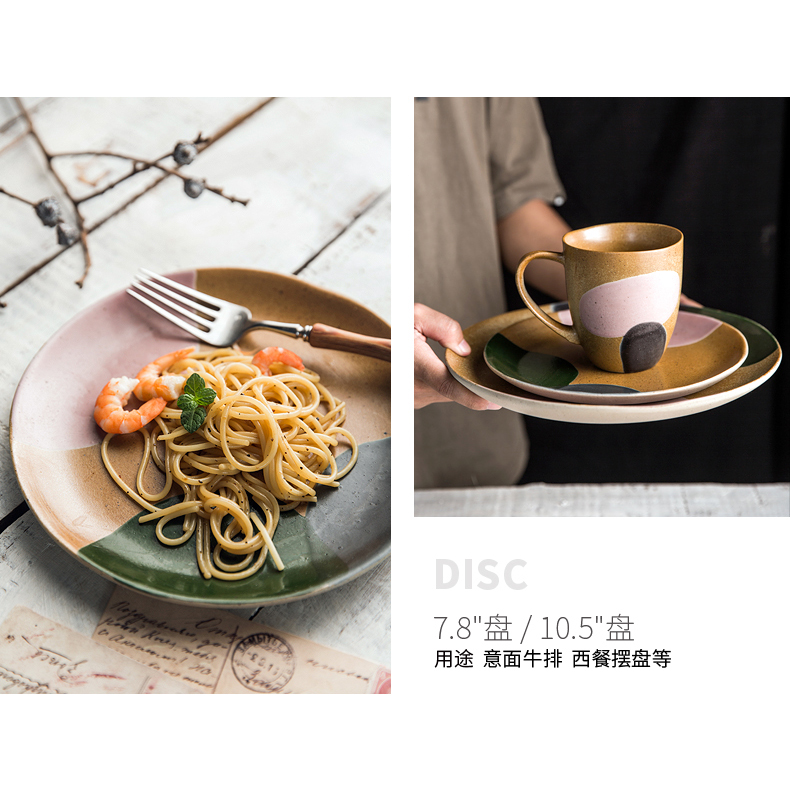 Japanese porcelain soul plates creative ins wind restoring ancient ways dishes dishes a single household steak dinner plate western - style food dish plates