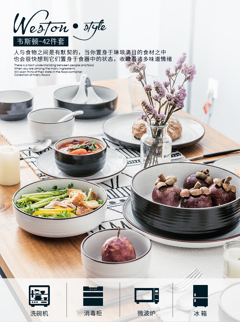 Porcelain soul dishes suit American tableware suit modern ceramic dishes dish bowl chopsticks combination suite with ikea