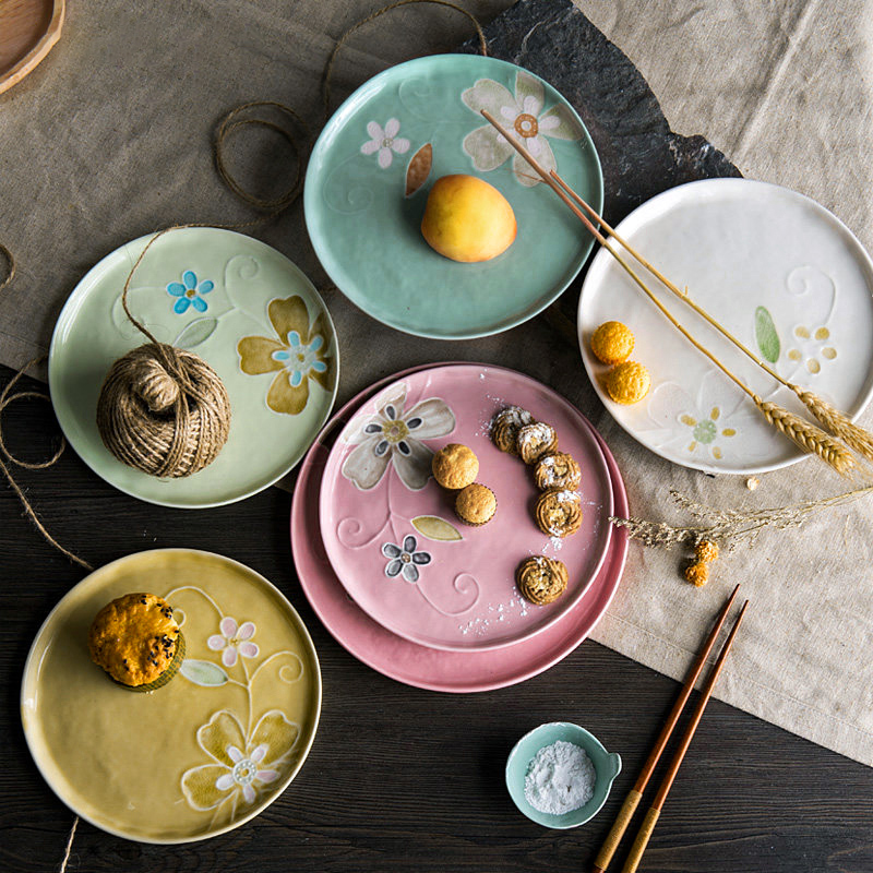 Porcelain soul move Japanese - style tableware dinner plate creative home plate round steak ceramic plate plate plate cherry blossoms