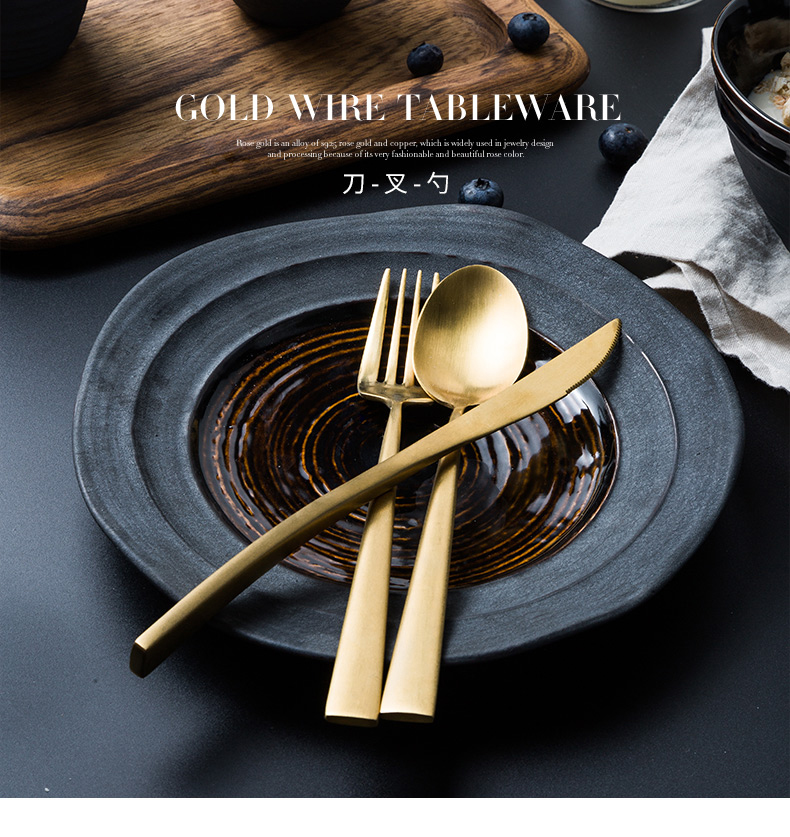 Porcelain soul steak knife and fork spoon plate suit high - end home web celebrity. A full range of children 's tableware to eat western food knife and fork