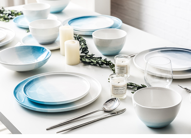 Porcelain soul Nordic gradient creative ceramic tableware suit dish plates home nice salad bowl bowl of dinner plate