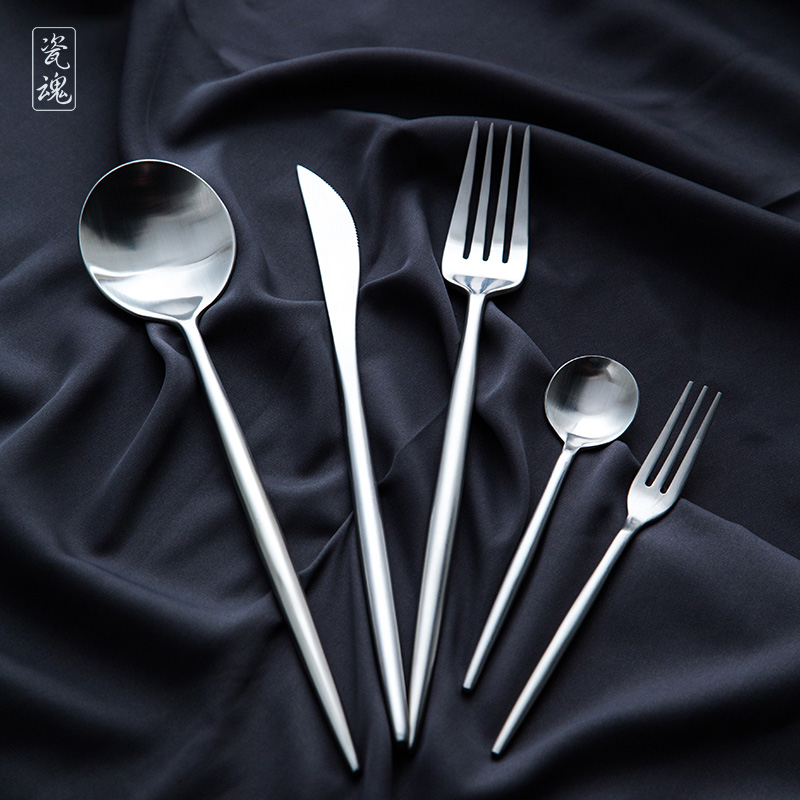 Porcelain soul, west tableware, steak knife and fork set of western food steak knife 304 stainless steel household European dessert spoon