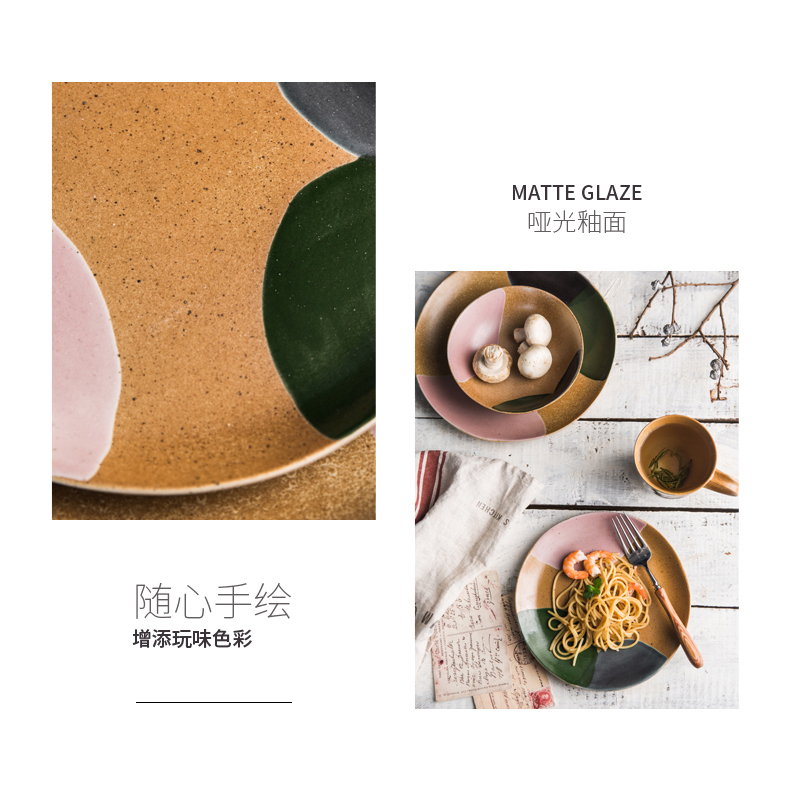 Japanese porcelain soul plates creative ins wind restoring ancient ways dishes dishes a single household steak dinner plate western - style food dish plates