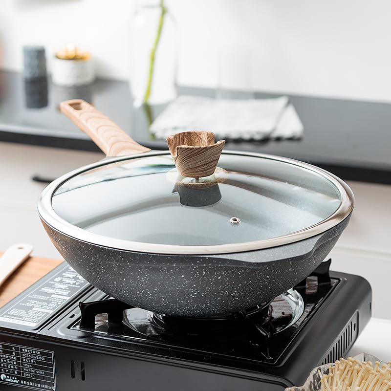 Porcelain soul titanium frying pan home cooking pot of maifan stone kitchen'm burning gas is induction cooker with cover POTS