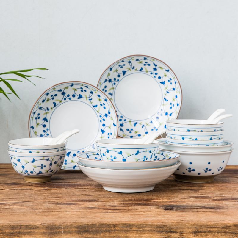 Porcelain soul household tableware suit Chinese style suit of blue and white Porcelain bowl dish dish ceramic dishes set tableware business