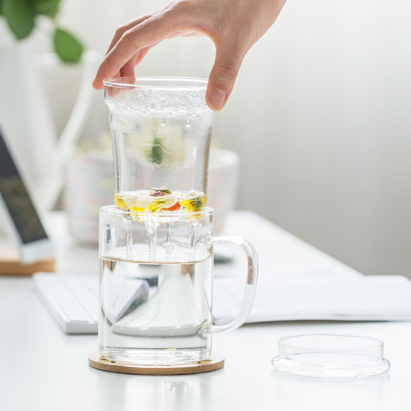 Porcelain soul Pyrex glass round cup ultimately responds cup ultimately responds cup creative transparent flower cups with cover