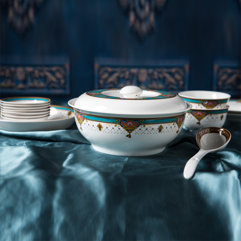 Porcelain soul European ceramic home with cover large bowl of soup pot pan large soup bowl soup pot soup pot dish bowl bowl