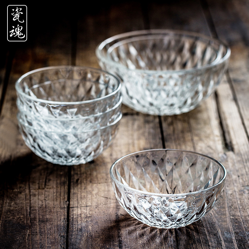 Porcelain soul creative household Nordic diamond cut glass bowl thicken transparent fruit salad bowl dessert bowls