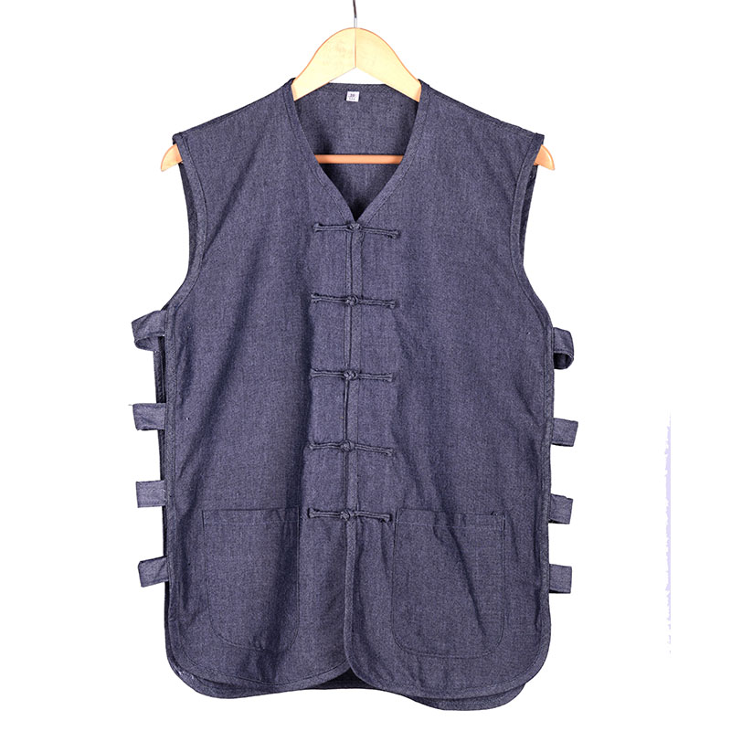 Truyền thống bông thô vải collarless áo giáp tay Tang vải bông và vải vest ngựa t-shirt áo sơ mi cũ gió Trung Quốc tấm khóa