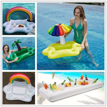 Inflatable ice bar rainbow cloud ice tray iced beverage pool party water inflatable cup holder Coke beer holder