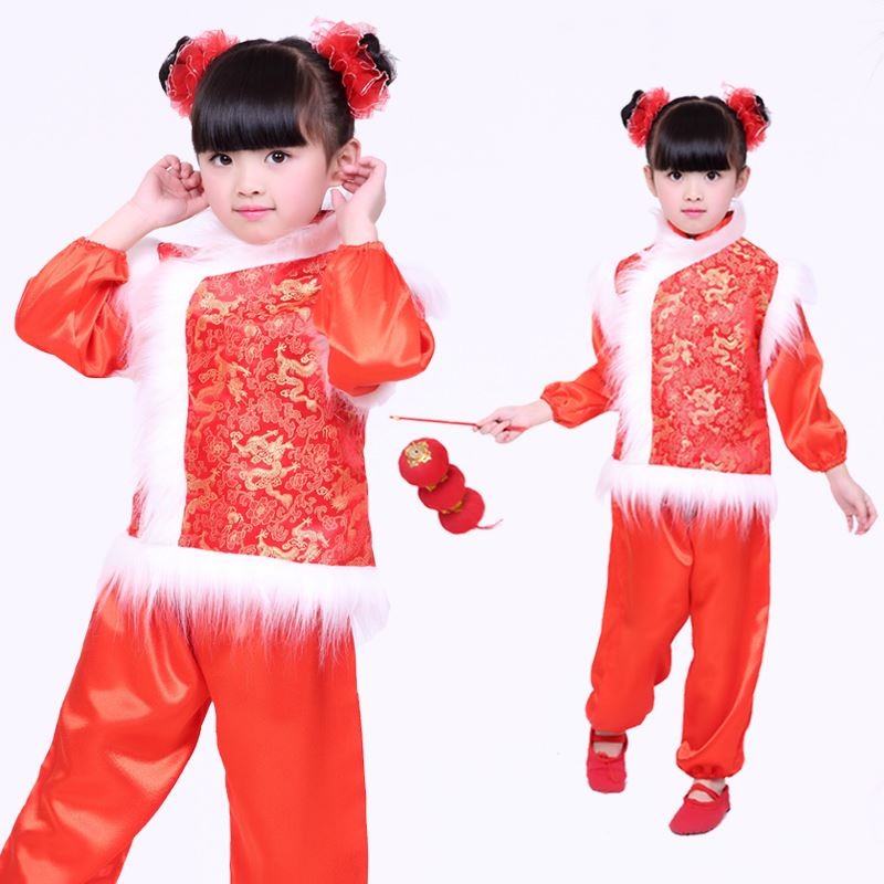 Ngày đầu năm của trẻ em Trang phục biểu diễn Yangko Phong cách lễ hội Trung Quốc mở ra quần áo biểu diễn quốc gia màu đỏ váy đầm trẻ em 13 tuổi