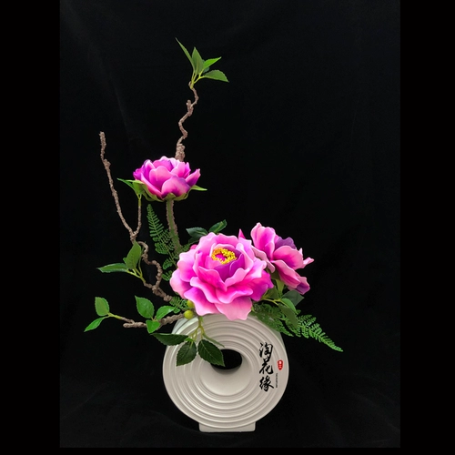 Tao Huayuan Silk Network Flowermade Diy Set Stockings Цветочный пион цветочный материал содержит ваза фиолетовый пакет материалов