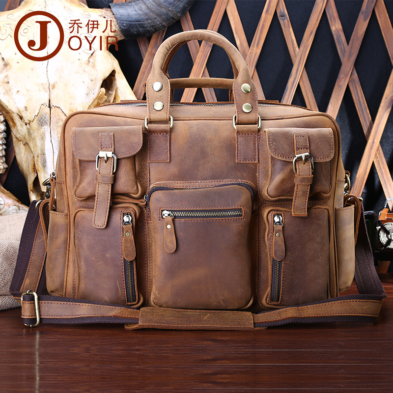 Men's bag tote bag genuine leather large-capacity travel bag cross-body travel bag front layer cowhide multi-pocket shoulder bag