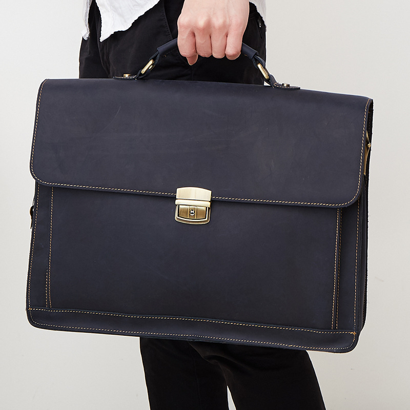 Man Bag Business Handbag Genuine Leather Briefcase Retro Crazy Mapleather Pen Electric Bag 15 6 inch Men's Oblique Satchel Bag