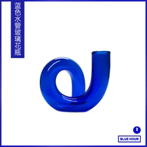 BLUE HOUR BLUE CREATIVE ART GLASS VASE BEDSIDE LIVING-ROOM PENDULUM WITH CANDLE HOLDER PROFILED BENDING STYLING