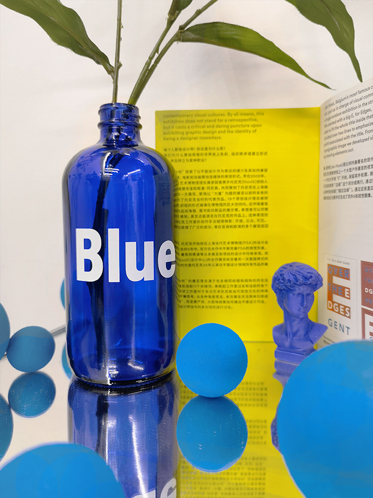 (Blue Time) Blue Klein Glass Vase Living Room Desktop Decoration Ornament Creative Art Simulation Flower