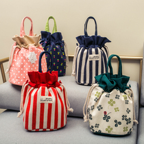 Good quality striped four-leaf clover multi-pocket drawstring bag detachable cross-body thick canvas lunch bag storage bag