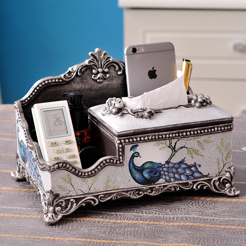 European-style creative tissue box American napkin toilet paper box Home living room multi-functional retro storage box Coffee table ornaments