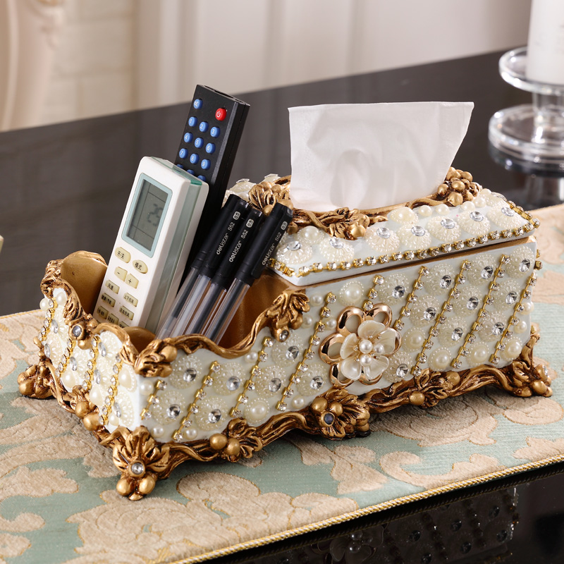 European tissue box Multi-function diamond toilet paper box Creative remote control storage box Living room coffee table decoration ornaments