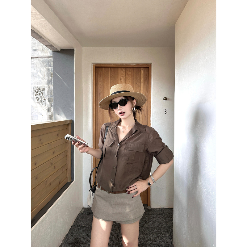 Fangting Shirt and Skirt Set for Women, Autumn Tencel Top and Short Skirt, Elegant and Fashionable Two-Piece Set for Work