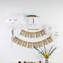 Net red INS Wind birthday Baise children Baby Mori series Birthday Arrangement Party PARTY Wooden Wall Stickup Flag