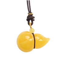 Natural amber beeswax gourd pendant necklace carving piece original mine car hanging bag hanging sweater chain men and women chicken oil yellow