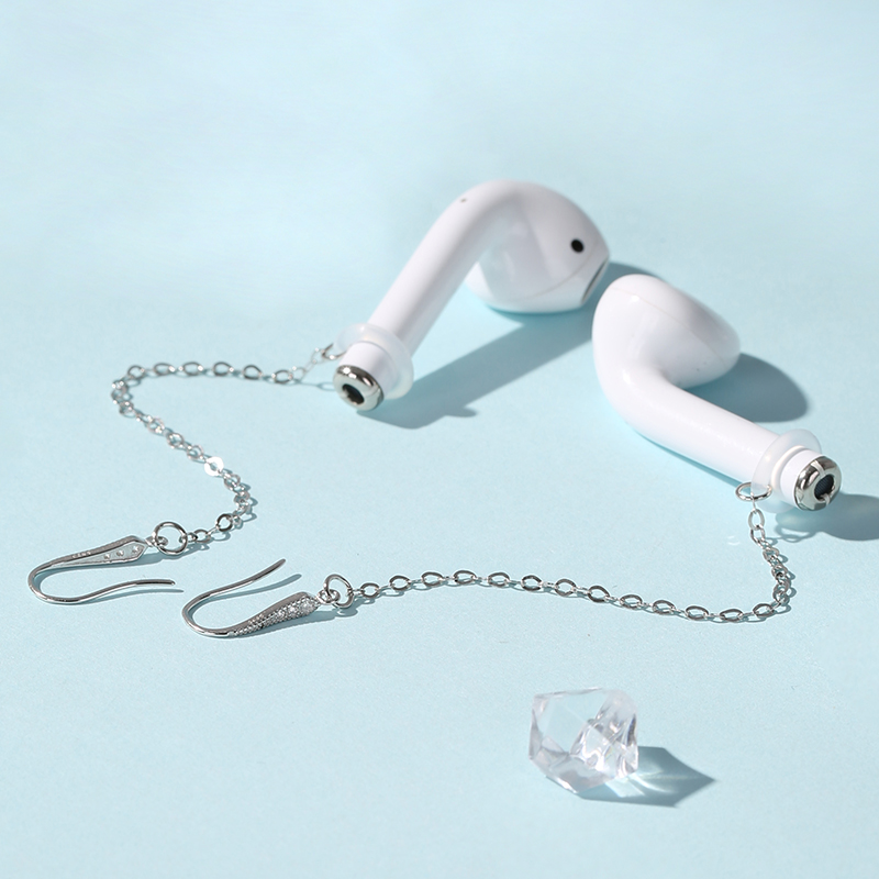 ワイヤレスイヤホン 紛失防止イヤリング 925スターリングシルバー イヤースタッド Bluetooth AirPods 落下防止ロープネット セレブイヤリング スポーツイヤーチェーン