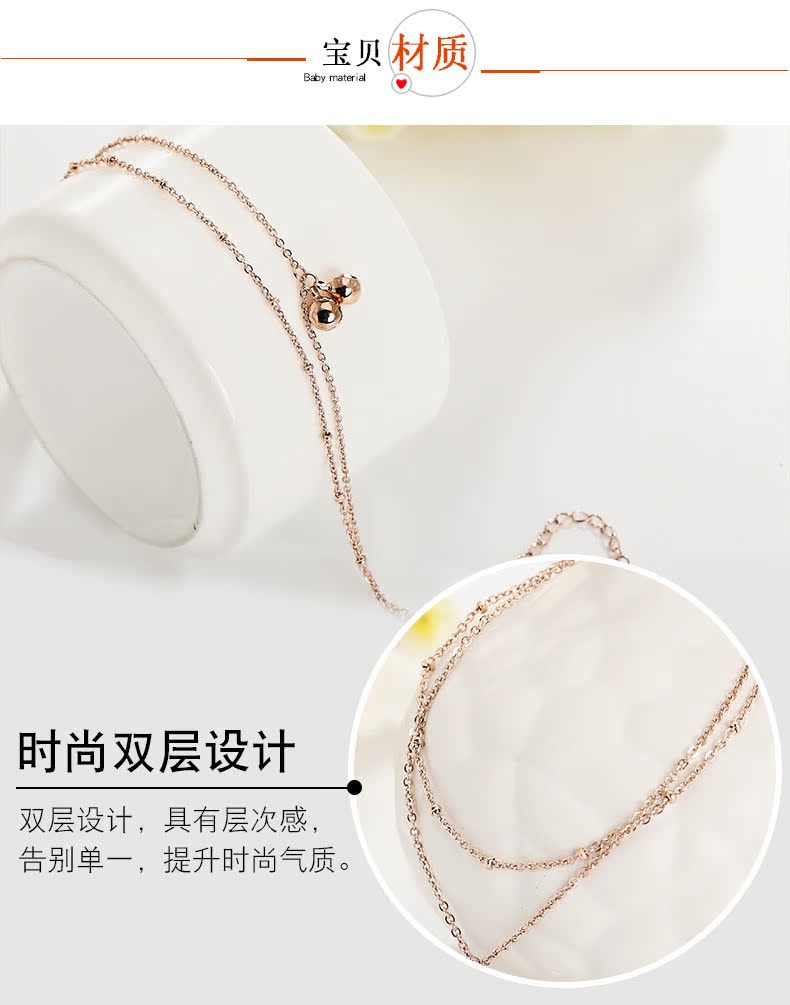 Midsummer Crystal Fashion Mới Chuông đôi bằng thép Titanium Vòng chân nữ Đơn giản Temper mạ vàng hồng 18k với phụ kiện vòng đeo chân nữ