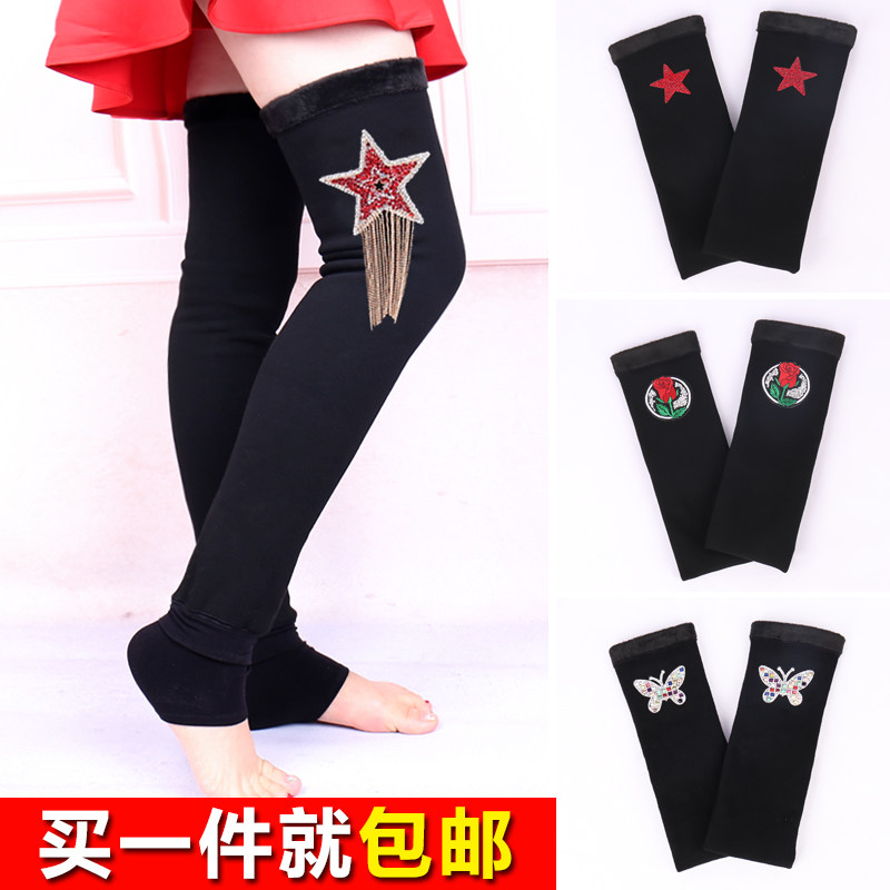 New thin piece of knitted tread water soldier dance stockings covered with knee-hard kneecap black over kneecap stockings Sox stockings