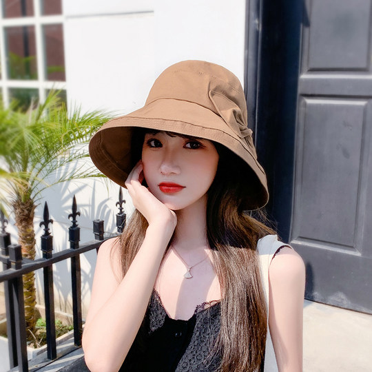 Fisherman hat female Korean version of the trendy outdoor sun hat sunscreen ladies sun visor summer big eaves bow pot hat