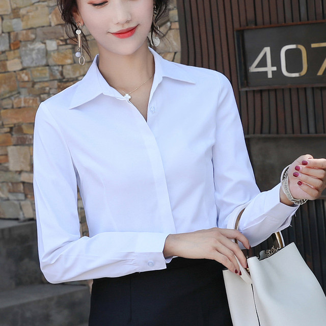 Anti-exposure hidden button shirt, temperament, slim work clothes, work clothes, professional fit, long-sleeved white shirt for women