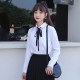 Cotton shirt women's bow tie loose tie student college style work career spring and autumn long-sleeved formal white shirt