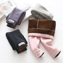 Girls winter all-in-one velvet high waist leggings 2022 new childrens pants childrens warm thick autumn and winter small feet trousers