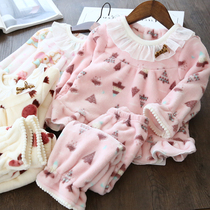 Girls autumn and winter warm high-quality flannel home clothes 2022 childrens mink velvet pajamas baby thickened suit