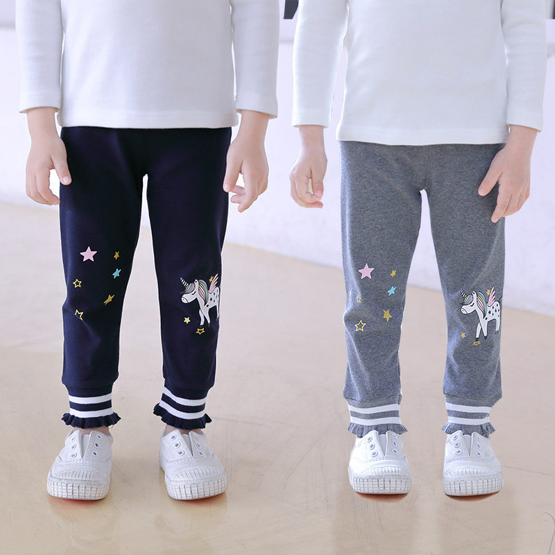 Girls spring and autumn outer pants 2022 new children's pure cotton starry sky unicorn leggings baby cartoon Korean trousers
